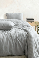 83 Tel (210 TC) Pamuk Saten Çizgili Nevresim Takımı - Çift Kişilik - Gri