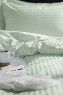 83 Tel (210 TC) Pamuk Saten Çizgili Nevresim Takımı - Tek Kişilik - Yeşil