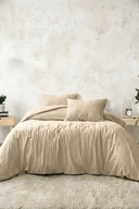 83 Tel (210 TC) Pamuk Saten Çizgili Nevresim Takımı - Çift Kişilik - Bej