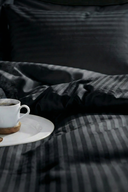 83 Tel (210 TC) Pamuk Saten Çizgili Nevresim Takımı - Tek Kişilik - Siyah