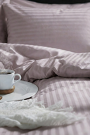 83 Tel (210 TC) Pamuk Saten Çizgili Nevresim Takımı - Tek Kişilik - Mürdüm