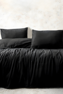 83 Tel (210 TC) Pamuk Saten Çizgili Nevresim Takımı - Çift Kişilik - Siyah