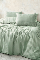 83 Tel (210 TC) Pamuk Saten Çizgili Nevresim Takımı - Çift Kişilik - Yeşil