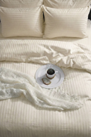 83 Tel (210 TC) Pamuk Saten Çizgili Nevresim Takımı - Çift Kişilik - Ekru