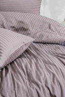 83 Tel (210 TC) Pamuk Saten Çizgili Nevresim Takımı - Çift Kişilik - Mürdüm