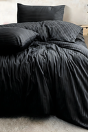 83 Tel (210 TC) Pamuk Saten Çizgili Nevresim Takımı - Çift Kişilik - Siyah