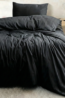 83 Tel (210 TC) Pamuk Saten Çizgili Nevresim Takımı - Tek Kişilik - Siyah