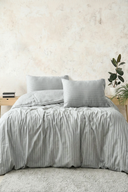 83 Tel (210 TC) Pamuk Saten Çizgili Nevresim Takımı - Çift Kişilik - Gri