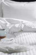 83 Tel (210 TC) Pamuk Saten Çizgili Nevresim Takımı - Çift Kişilik - Beyaz