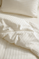 83 Tel (210 TC) Pamuk Saten Çizgili Nevresim Takımı - Tek Kişilik - Ekru