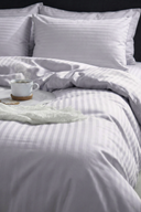 83 Tel (210 TC) Pamuk Saten Çizgili Nevresim Takımı - Çift Kişilik - Lila