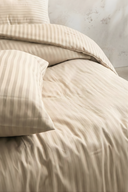 83 Tel (210 TC) Pamuk Saten Çizgili Nevresim Takımı - Tek Kişilik - Bej