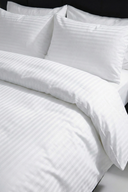 83 Tel (210 TC) Pamuk Saten Çizgili Nevresim Takımı - Çift Kişilik - Beyaz