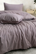 83 Tel (210 TC) Pamuk Saten Çizgili Nevresim Takımı - Çift Kişilik - Mürdüm