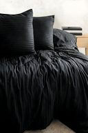 83 Tel (210 TC) Pamuk Saten Çizgili Nevresim Takımı - Çift Kişilik - Siyah