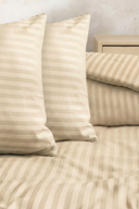 83 Tel (210 TC) Pamuk Saten Çizgili Nevresim Takımı - Çift Kişilik - Bej