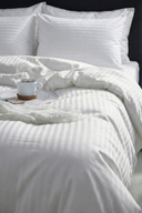 83 Tel (210 TC) Pamuk Saten Çizgili Nevresim Takımı - Çift Kişilik - Beyaz